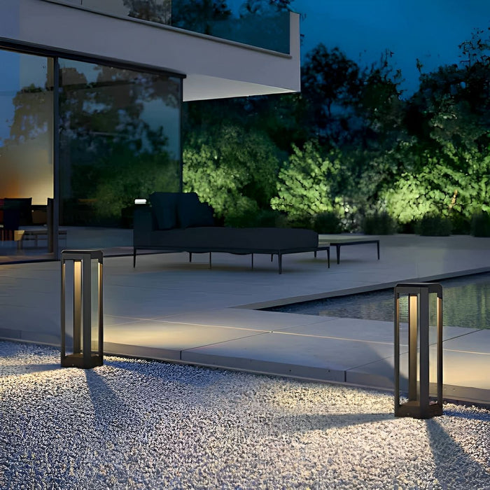 Rectangle Hollow Pathway Light - Modern Minimalist Design, Waterproof Outdoor Post Lamp, Solar/Hardwired Options