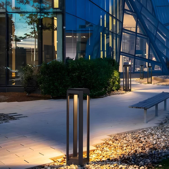 Rectangle Hollow Pathway Light - Modern Minimalist Design, Waterproof Outdoor Post Lamp, Solar/Hardwired Options