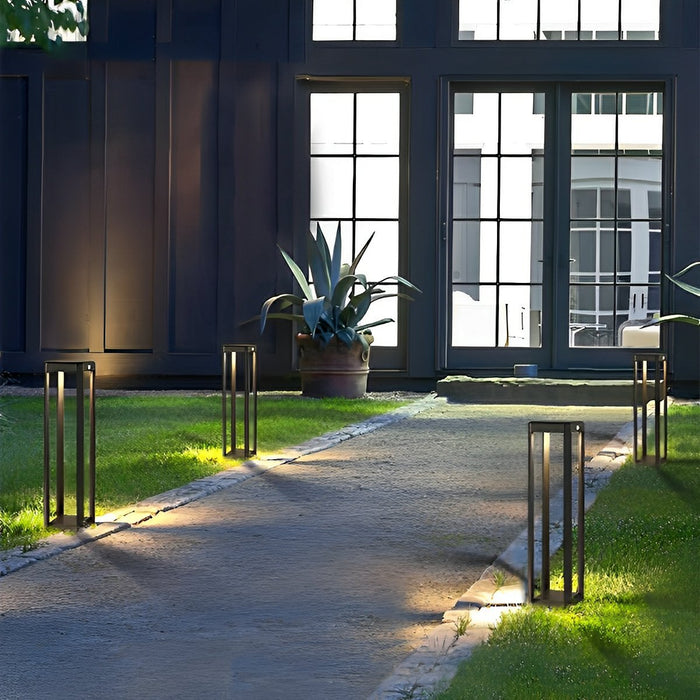 Rectangle Hollow Pathway Light - Modern Minimalist Design, Waterproof Outdoor Post Lamp, Solar/Hardwired Options