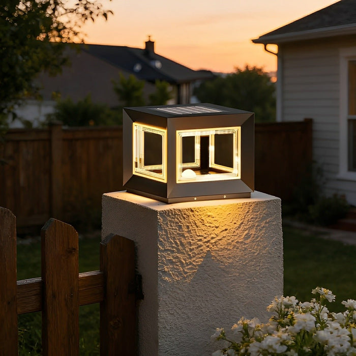 Square Modern Stainless Steel Waterproof LED Outdoor Post Light - Solar/Hardwired, Garden/Patio Accent