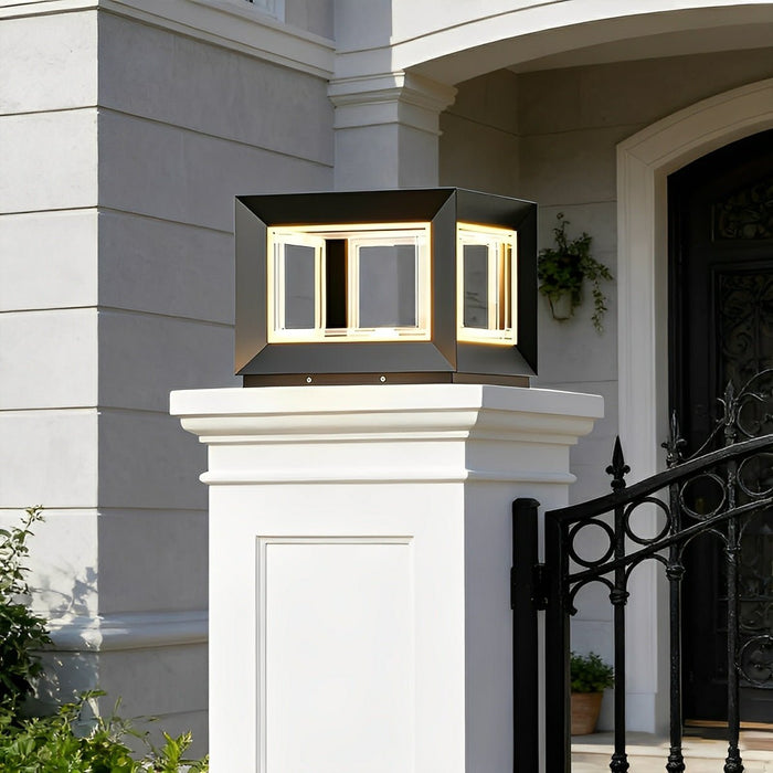 Square Modern Stainless Steel Waterproof LED Outdoor Post Light - Solar/Hardwired, Garden/Patio Accent