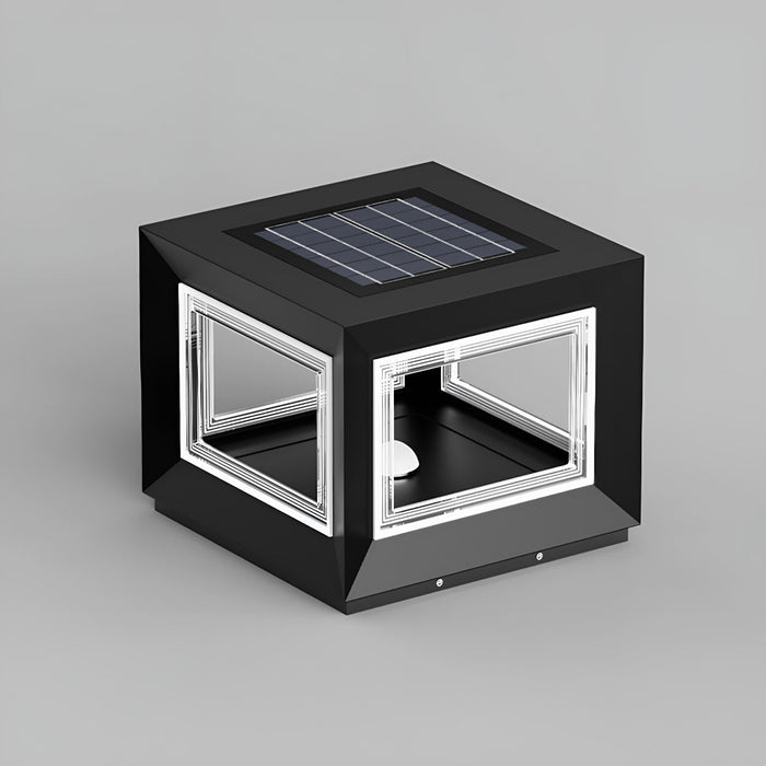 Square Modern Stainless Steel Waterproof LED Outdoor Post Light - Solar/Hardwired, Garden/Patio Accent
