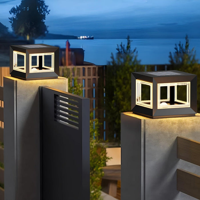 Square Modern Stainless Steel Waterproof LED Outdoor Post Light - Solar/Hardwired, Garden/Patio Accent