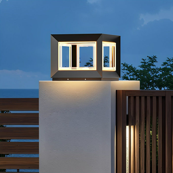 Square Modern Stainless Steel Waterproof LED Outdoor Post Light - Solar/Hardwired, Garden/Patio Accent