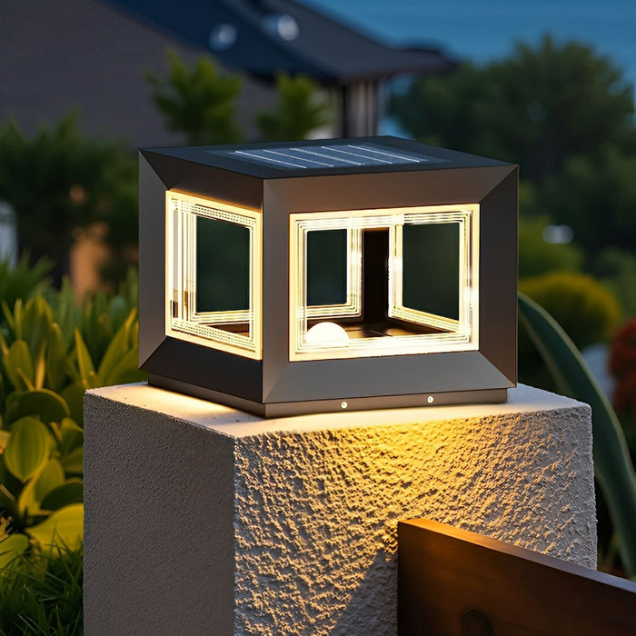 Square Modern Stainless Steel Waterproof LED Outdoor Post Light - Solar/Hardwired, Garden/Patio Accent