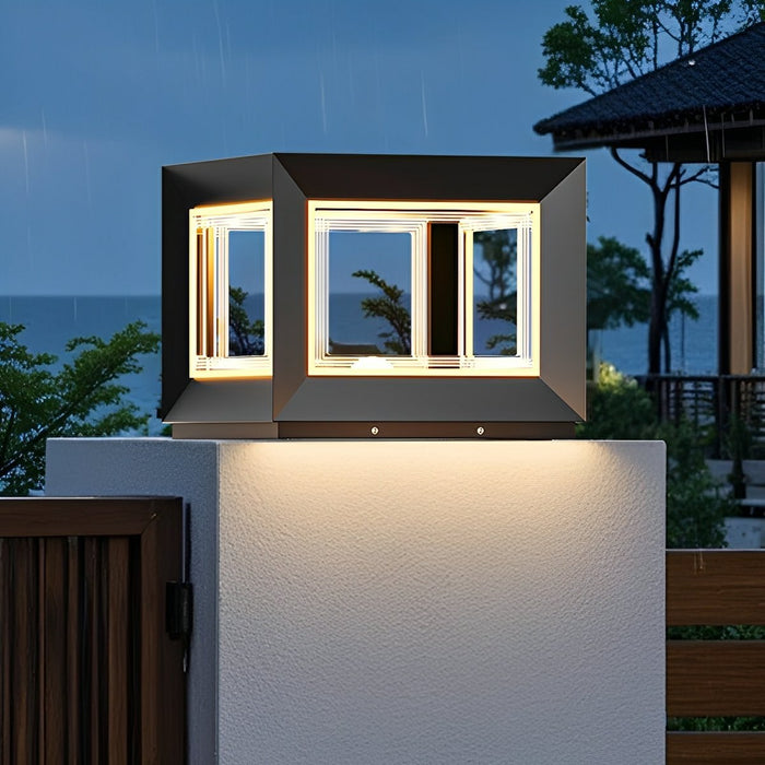 Square Modern Stainless Steel Waterproof LED Outdoor Post Light - Solar/Hardwired, Garden/Patio Accent