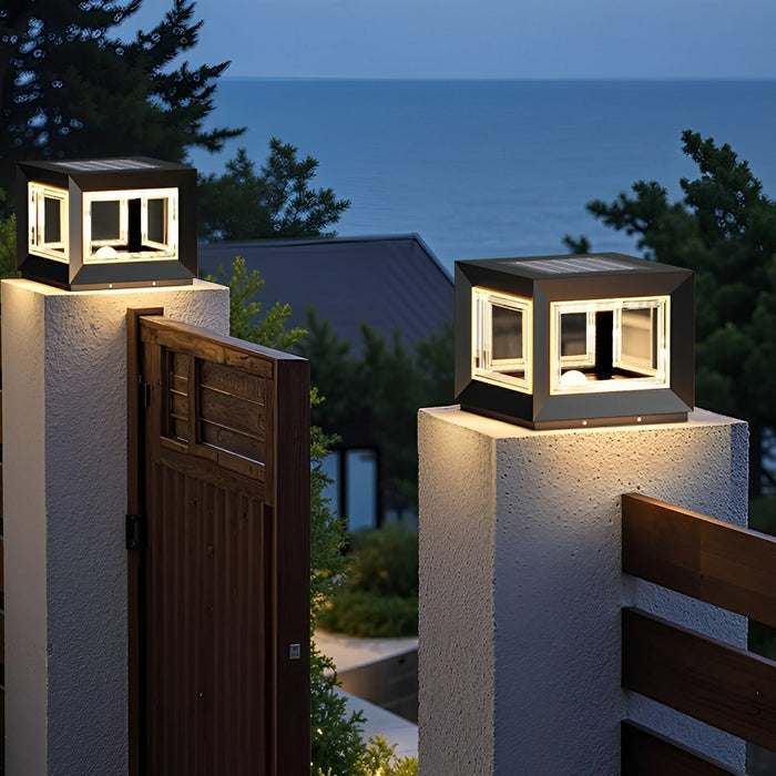 Square Modern Stainless Steel Waterproof LED Outdoor Post Light - Solar/Hardwired, Garden/Patio Accent
