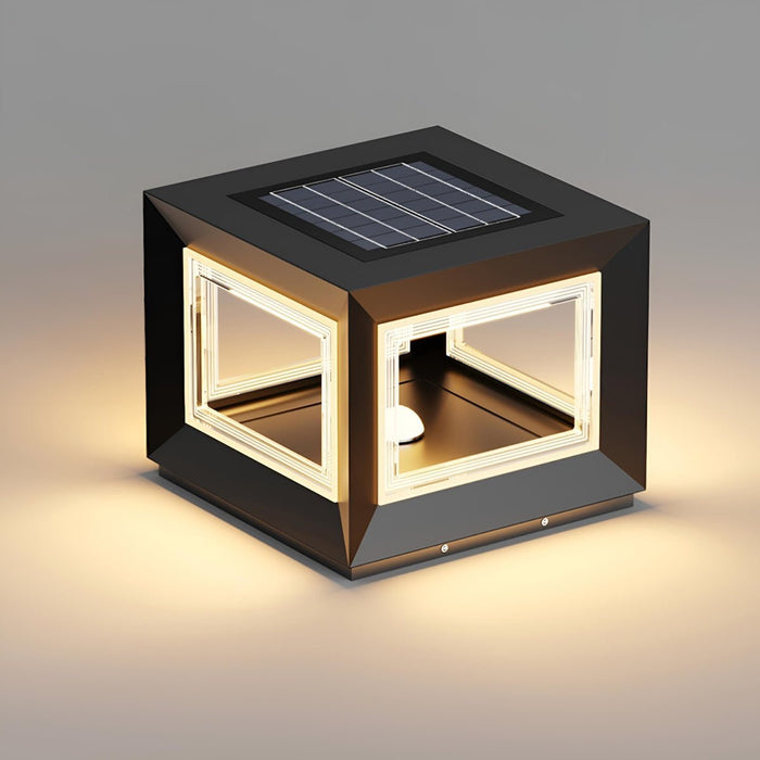 Square Modern Stainless Steel Waterproof LED Outdoor Post Light - Solar/Hardwired, Garden/Patio Accent