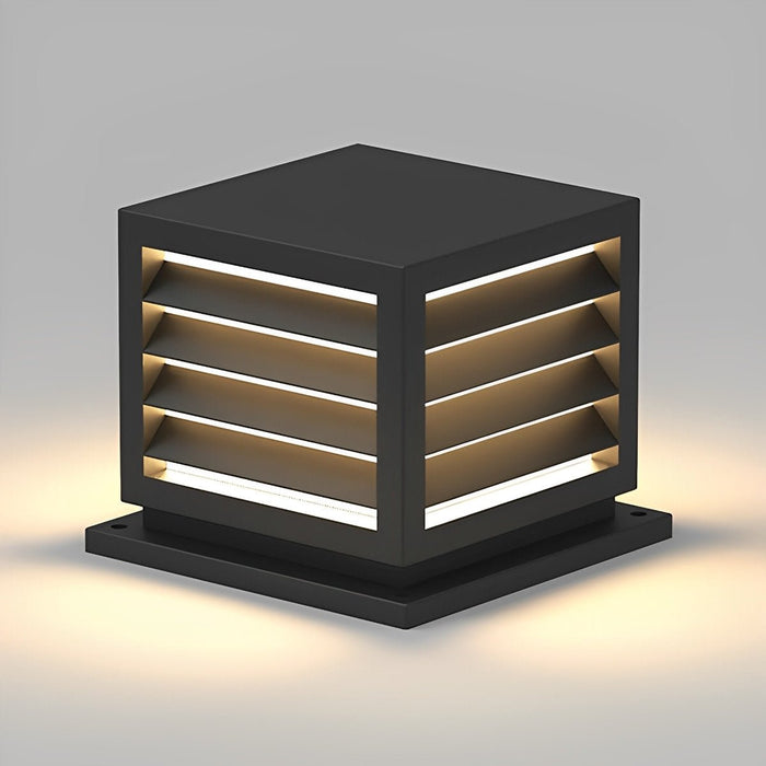 Outdoor Square Grille Post Cap Light - Solar/Hardwired Fence Column Lamp, Waterproof Landscape Lighting
