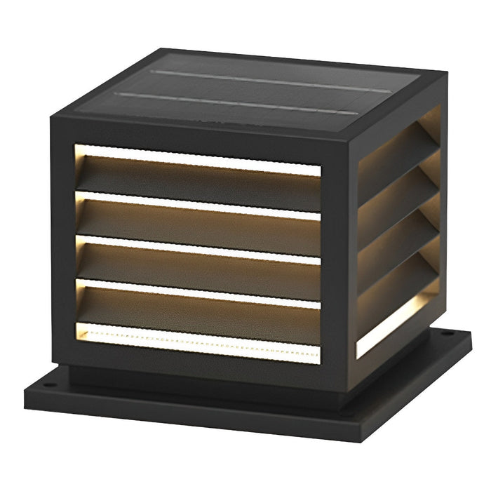 Outdoor Square Grille Post Cap Light - Solar/Hardwired Fence Column Lamp, Waterproof Landscape Lighting