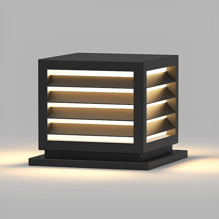 Outdoor Square Grille Post Cap Light - Solar/Hardwired Fence Column Lamp, Waterproof Landscape Lighting