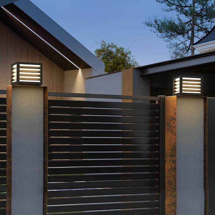 Outdoor Square Grille Post Cap Light - Solar/Hardwired Fence Column Lamp, Waterproof Landscape Lighting