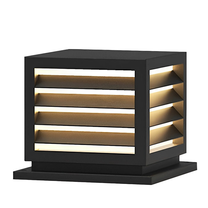 Outdoor Square Grille Post Cap Light - Solar/Hardwired Fence Column Lamp, Waterproof Landscape Lighting
