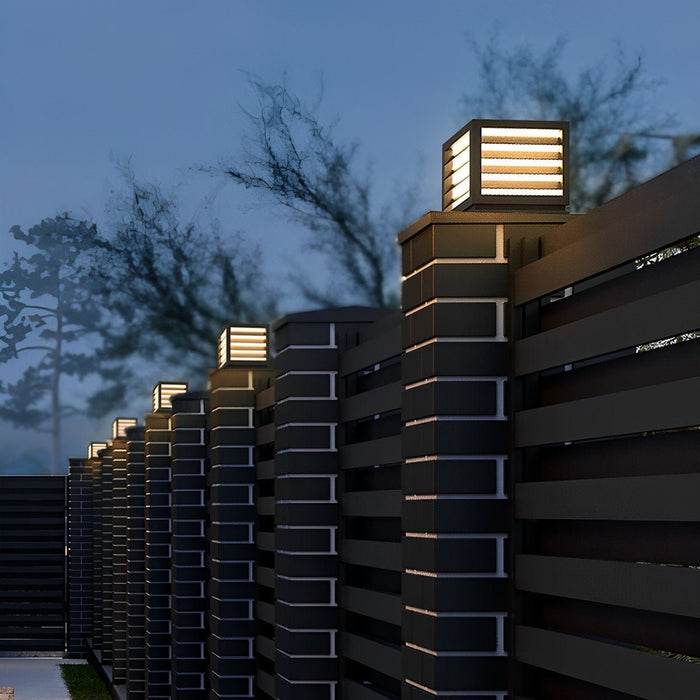 Outdoor Square Grille Post Cap Light - Solar/Hardwired Fence Column Lamp, Waterproof Landscape Lighting