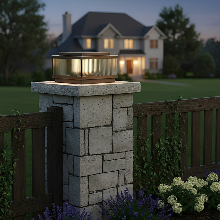 Square Solar Fence Post Light - Modern Outdoor LED Lighting, Wireless Garden Lamp