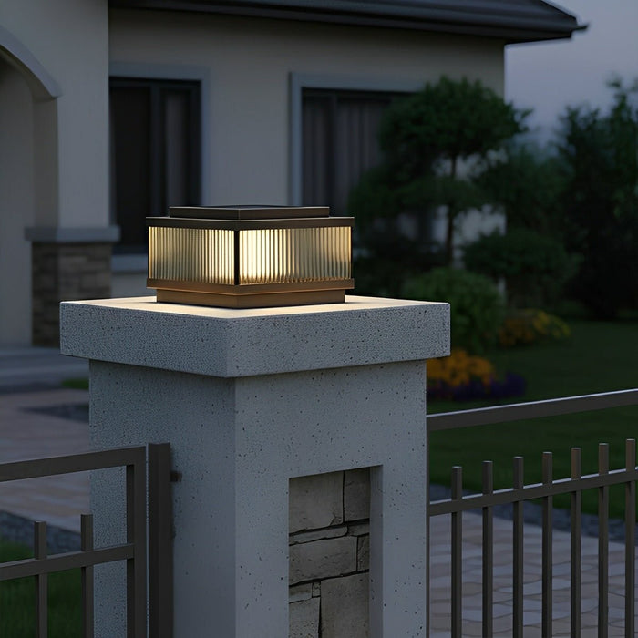 Square Solar Fence Post Light - Modern Outdoor LED Lighting, Wireless Garden Lamp