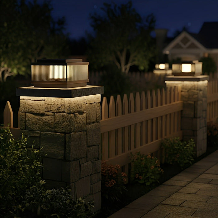 Square Solar Fence Post Light - Modern Outdoor LED Lighting, Wireless Garden Lamp