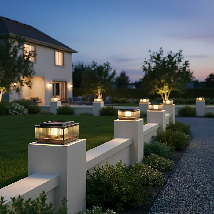 Square Solar Fence Post Light - Modern Outdoor LED Lighting, Wireless Garden Lamp