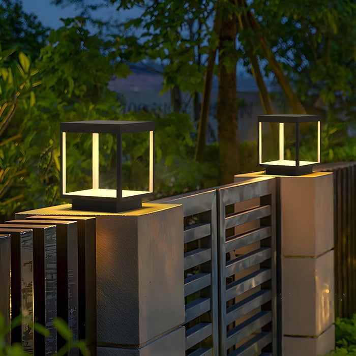Solar Dusk to Dawn LED Post Light, Stainless Steel Waterproof, Square Hollow for Patio/Yard/Fence