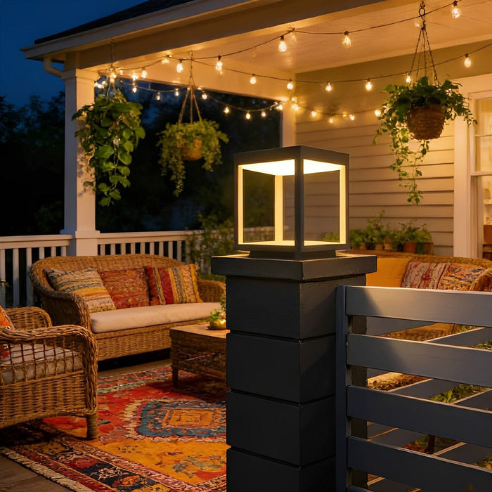 Solar Dusk to Dawn LED Post Light, Stainless Steel Waterproof, Square Hollow for Patio/Yard/Fence