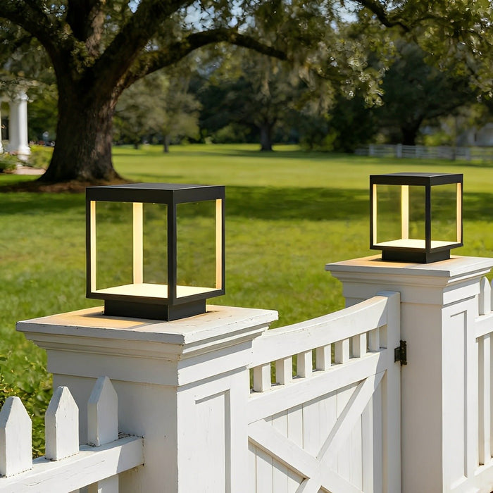 Solar Dusk to Dawn LED Post Light, Stainless Steel Waterproof, Square Hollow for Patio/Yard/Fence