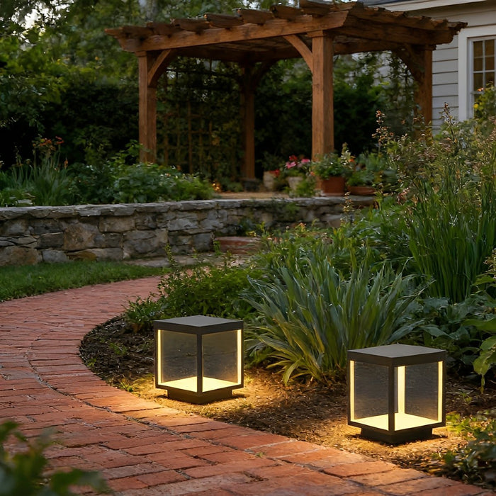Solar Dusk to Dawn LED Post Light, Stainless Steel Waterproof, Square Hollow for Patio/Yard/Fence