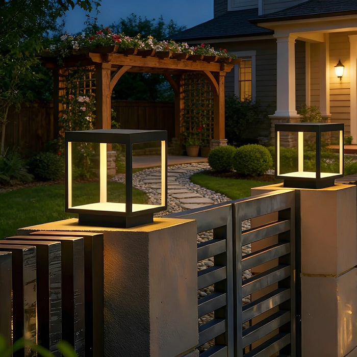 Solar Dusk to Dawn LED Post Light, Stainless Steel Waterproof, Square Hollow for Patio/Yard/Fence