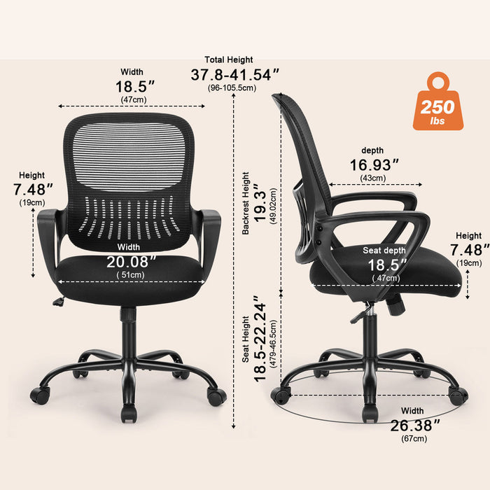 Tall Ergonomic Office Chair - Adjustable Foot Ring / Swivel Seat, Standing Desk Height