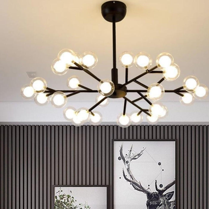 Novelty Iron Chandelier with 30-Light glass orbs bubble. 33'' Wide. LED Lighting