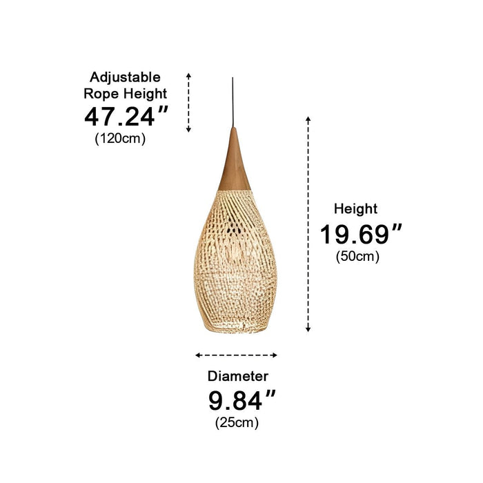 Rattan Teardrop Pendant Light, Boho Woven Hanging Lamp for Dining Room/Kitchen/Bedroom