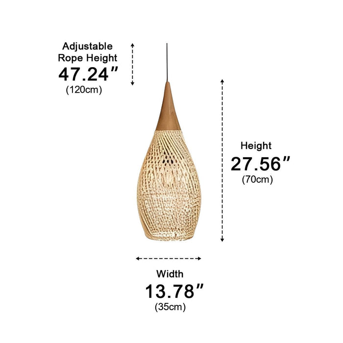 Rattan Teardrop Pendant Light, Boho Woven Hanging Lamp for Dining Room/Kitchen/Bedroom