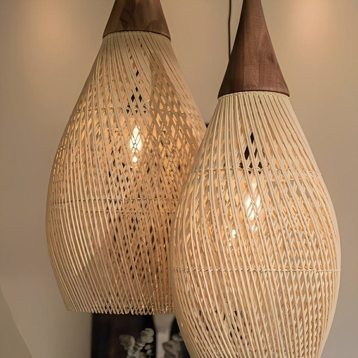 Rattan Teardrop Pendant Light, Boho Woven Hanging Lamp for Dining Room/Kitchen/Bedroom
