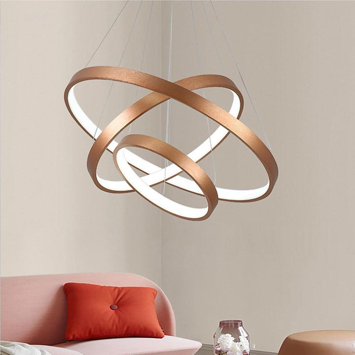 Acrylic Bronze 3-Tier Ring Chandelier Dimmable LED. 59 Adjustable Pendant Lights