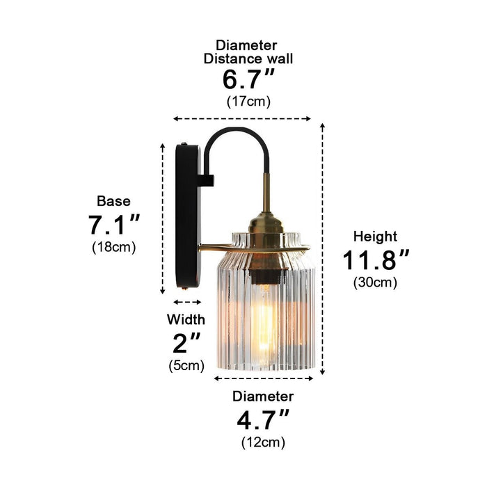 Mid-Century Modern Striped Glass Dome Wall Sconce, LED Accent Light for Bedroom/Hallway/Living Room