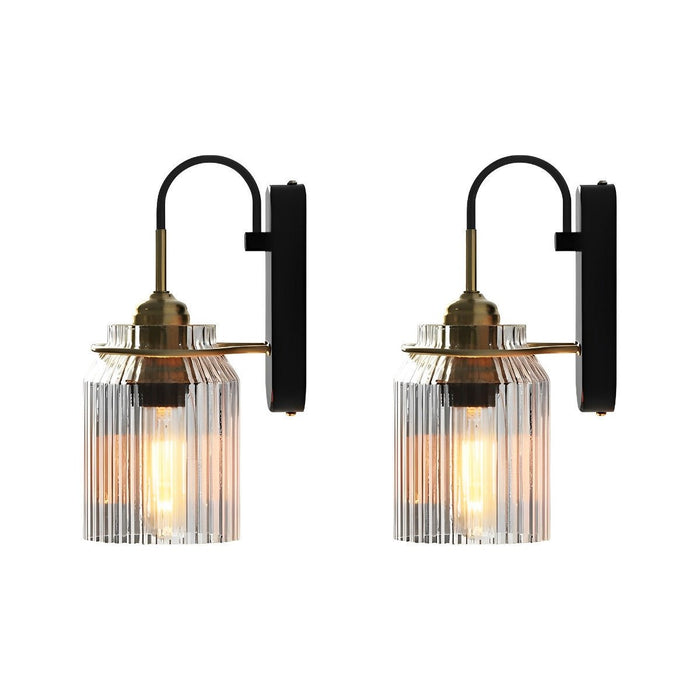 Mid-Century Modern Striped Glass Dome Wall Sconce, LED Accent Light for Bedroom/Hallway/Living Room