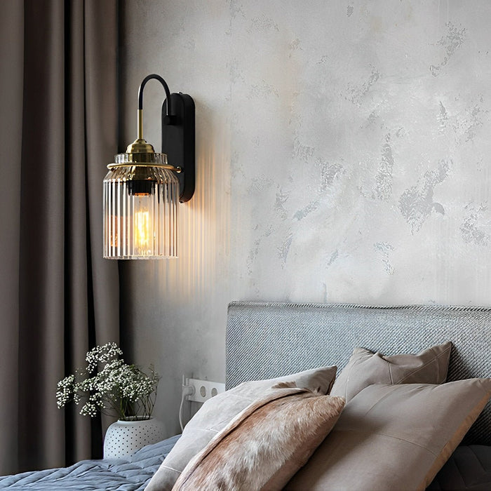 Mid-Century Modern Striped Glass Dome Wall Sconce, LED Accent Light for Bedroom/Hallway/Living Room
