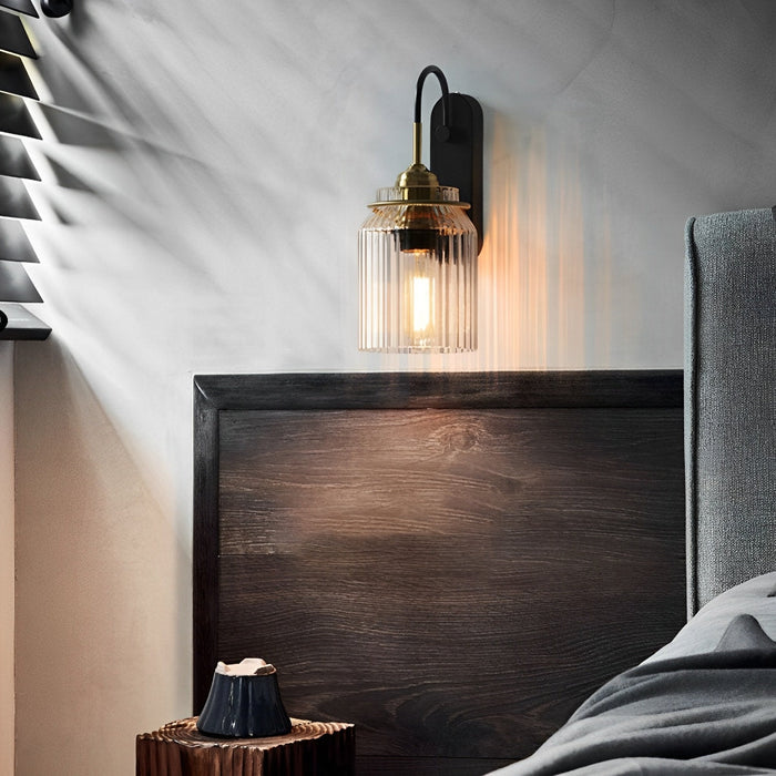 Mid-Century Modern Striped Glass Dome Wall Sconce, LED Accent Light for Bedroom/Hallway/Living Room