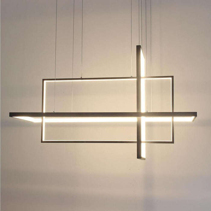 33'' Three-Part Futuristic Square Rectangular Hybrid Aluminum Chandelier with Capable Ambient Lights