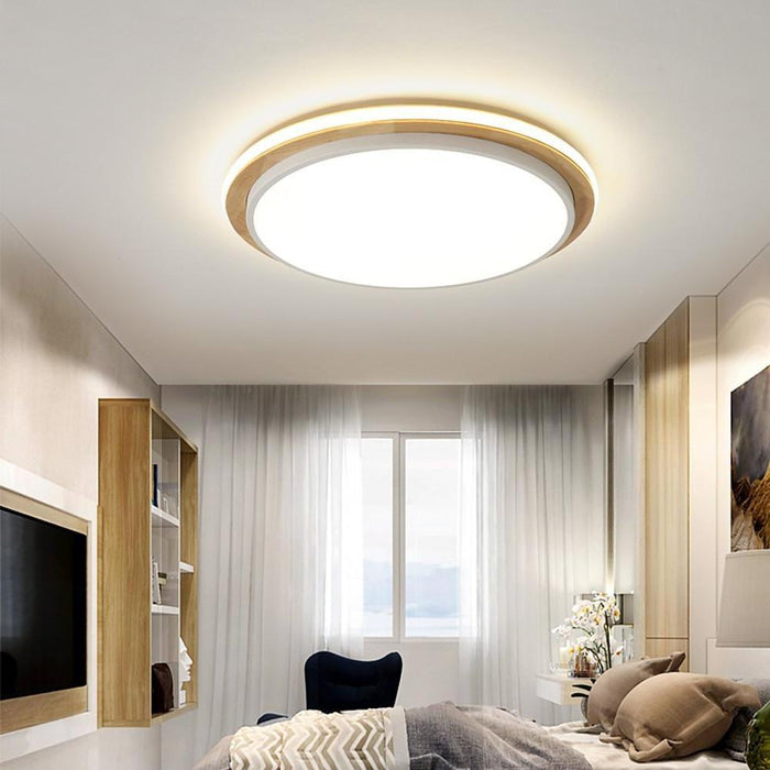 Circular Flush Mount Dining Room Light Metal Bamboo LED Living Room Ceiling Lights