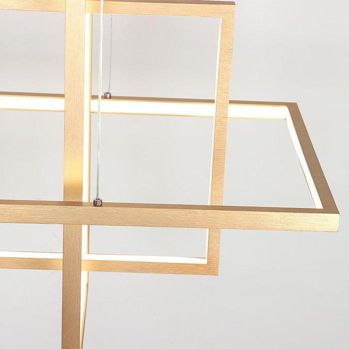 33'' Three-Part Futuristic Square Rectangular Hybrid Aluminum Chandelier with Capable Ambient Lights