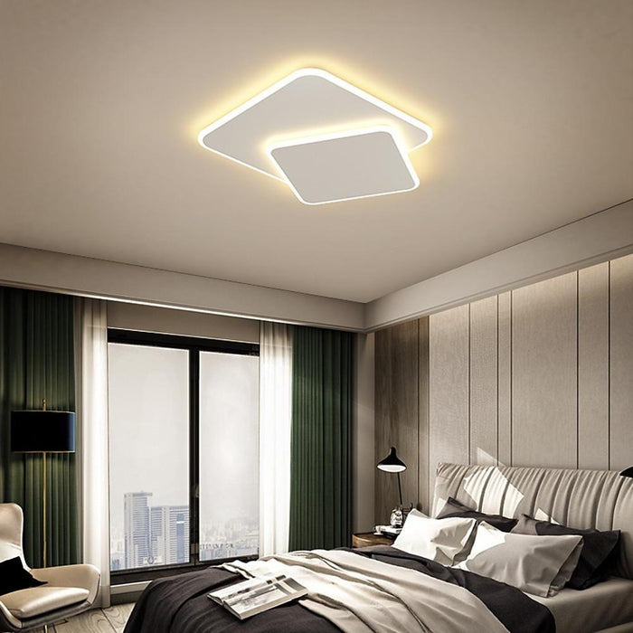 2 Square Metal Offset Flush Mounted Lights LED Bedroom Ceiling Lights