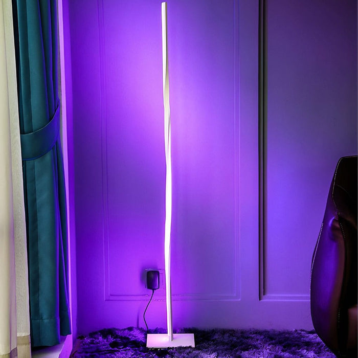 49 Inches Iron Simple Strip Stepless Dimming Helix Floor Lamp with Remote Control RGB LED Standing Lamp