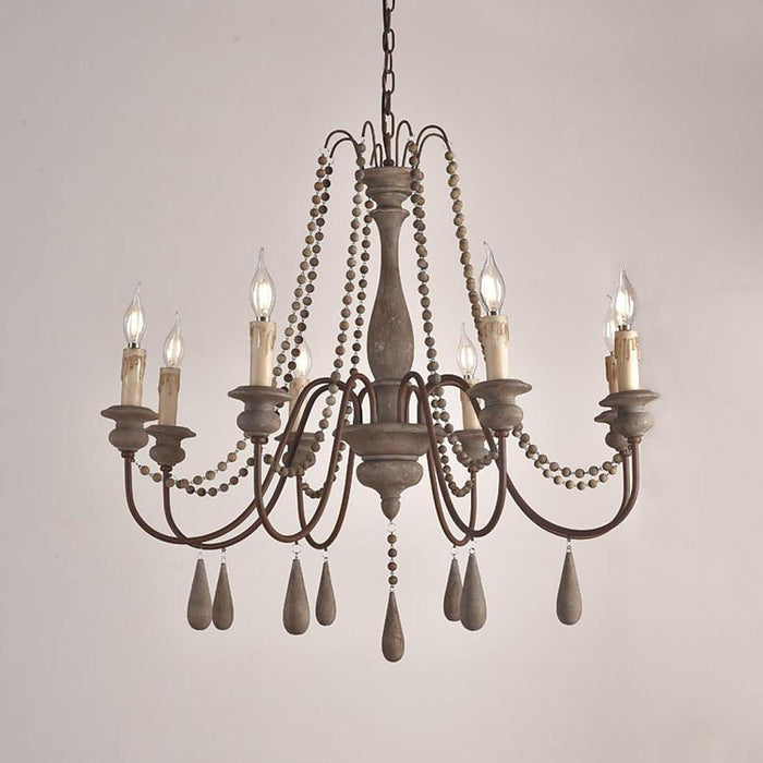 Candle Shaped Beaded Tassel LED Rustic Chandelier Pendant Light Hanging Lamp