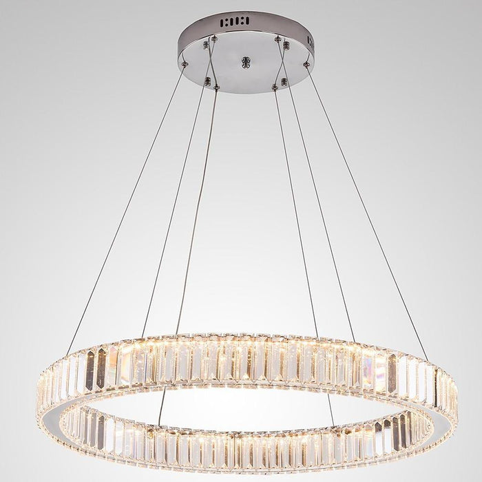 Adjustable Creative Circle Design High Ceiling Chandelier Metal Crystal Light