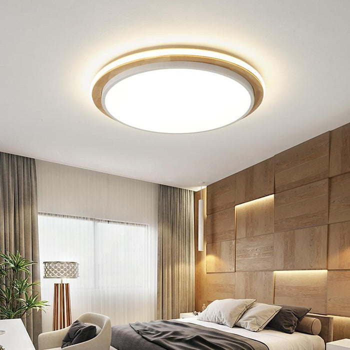 Circular Flush Mount Dining Room Light Metal Bamboo LED Living Room Ceiling Lights