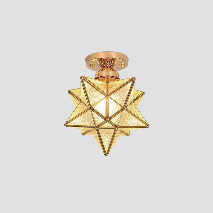 Geometric Multi Pointed Star Pendant Light Metal Glass Entryway Lighting