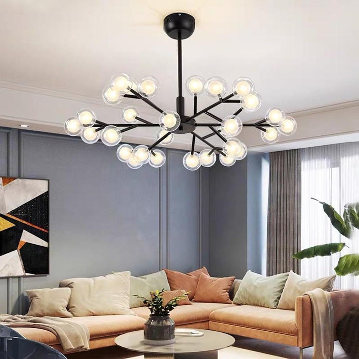 Novelty Iron Chandelier with 30-Light glass orbs bubble. 33'' Wide. LED Lighting