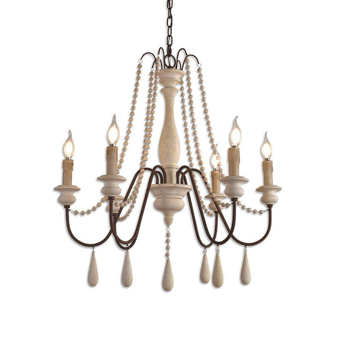 Candle Shaped Beaded Tassel LED Rustic Chandelier Pendant Light Hanging Lamp