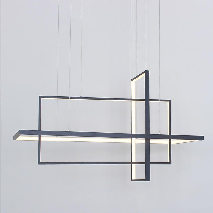33'' Three-Part Futuristic Square Rectangular Hybrid Aluminum Chandelier with Capable Ambient Lights