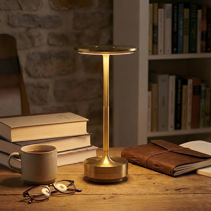 LED Table Lamp - USB Dimmable Dish, Rechargeable, 3 Color Temperatures, Modern Minimalist Design